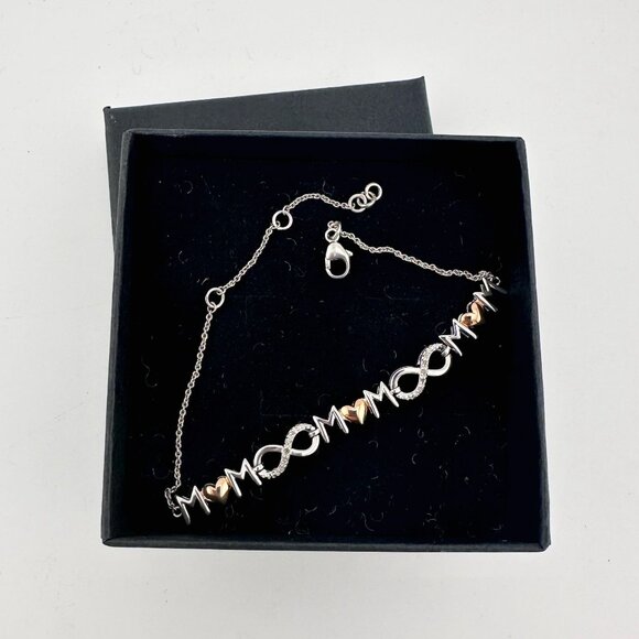 Sterling Silver "Mom" Bracelet w 14 kt Gold Overlay Hearts  & Infinity Symbols - Picture 14 of 14